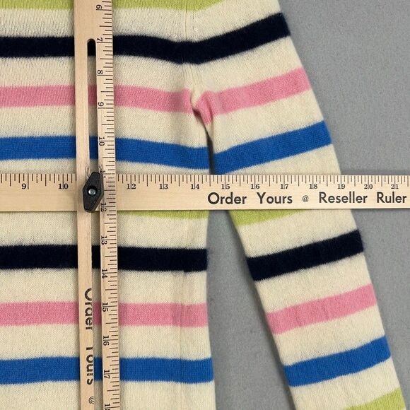 Saks Fifth Avenue Sweater Womens Small Cream Pink Blue Striped Cashmere Luxury - Picture 12 of 13